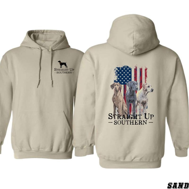 Straight Up Southern Sand Hoodie - Hoodies for Country Girls, Patriotic Dog Graphic, Southern Pride Sweatshirt, American Flag Outdoor Apparel Womenswear Sweaters
