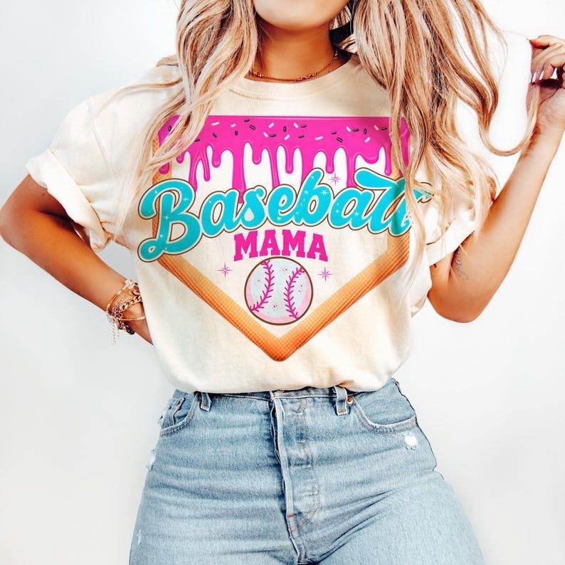 Stylish Baseball Ice Cream Print Shirt, Sport Mom Game Day Essential