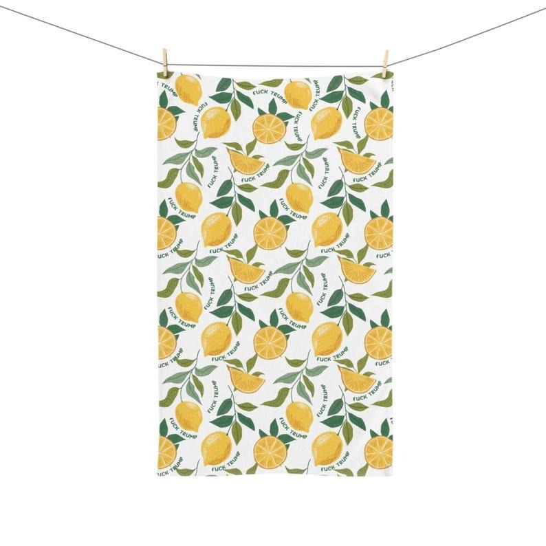 Subtle F*ck Trump Lemon Hand Towel, Funny Political Home Decor, Lemon Kitchen Towel, Home Accessory Humor, Sarcastic Liberal Towel Gift