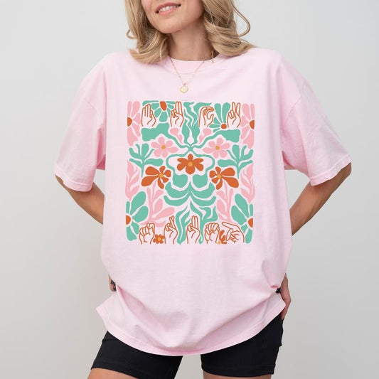 Subtle FDT Comfort Colors Shirt, Sarcastic Subtle Sign Language Clothing, Subtle Abstract Flower Anti-MAGA Graphic Tee, Activist Outfits
