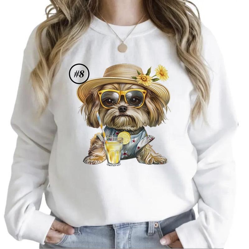 Summer Dogs Funny Cute Sweatshirts Beach Vibes Hoodie Sunny Day Cocktail Summer T-shirt Hunting Season Unisex 1 Cotton Womenswear