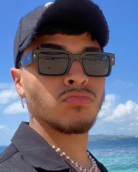 Summer Unisex Luxury Black Sunglasses Trendy Solar Eclipse Eyewear Vintage Black Square Thick Frame UV Protection Sunglass for men and women - Travel Essentials