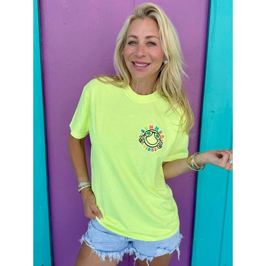 Summer Vibes Neon Yellow Embroidered Tee