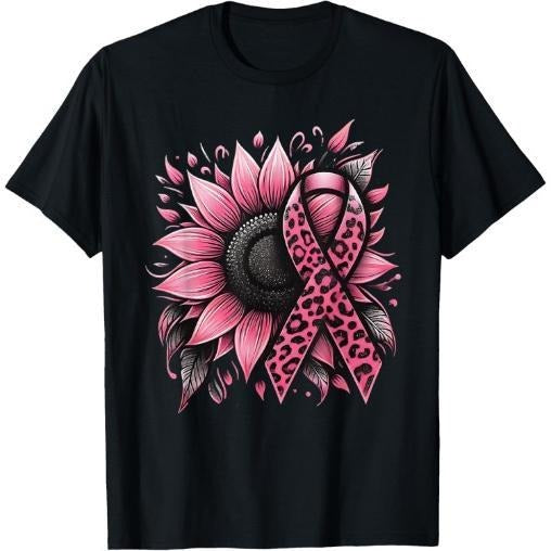 Sunflower Pink Breast Cancer Awareness T-Shirt Made in USA