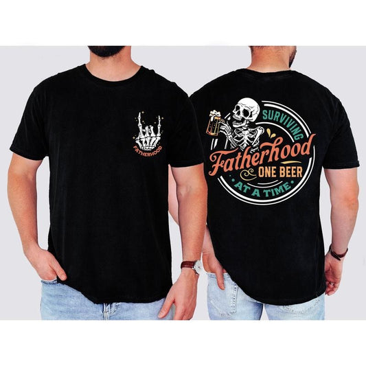 Surviving Fatherhood One Beer At A Time Shirt Father's Day Funny Birthday Shirt Gift For Dad  TK43GN Cotton Menswear
