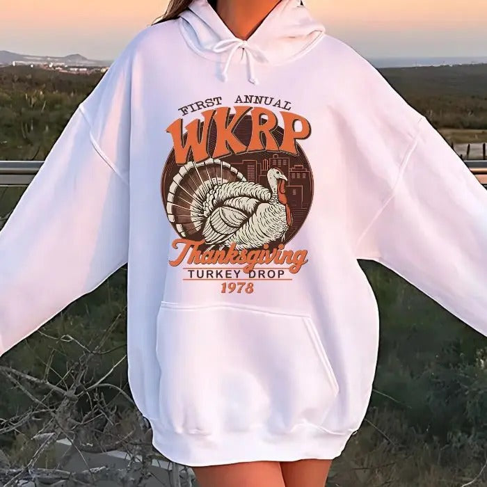 First Annual WKRP Thanksgiving Turkey Drop 1978 Hoodie/Sweatshirt/T-Shirt, For Men and Women - Unisex Style, 100% Cotton, Pullover