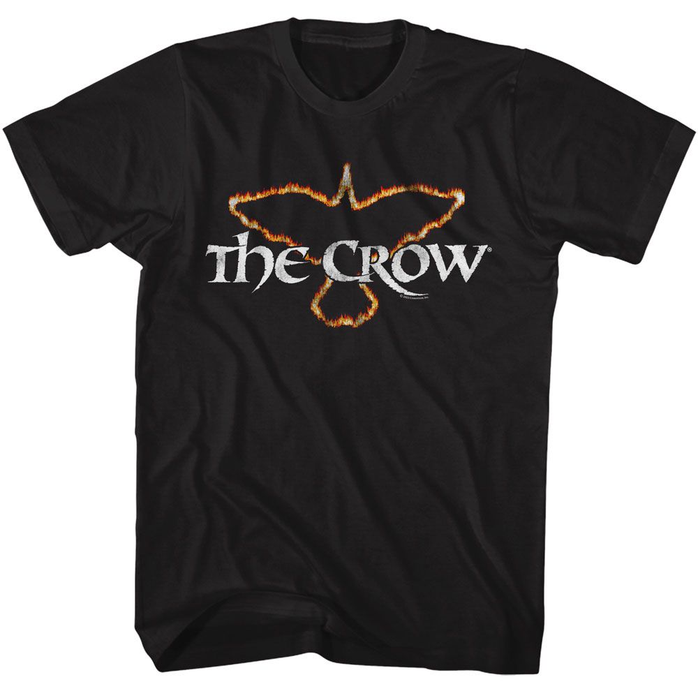 The Crow - Flaming Crow - American Classics - Solid Black Adult Short Sleeve T-Shirt