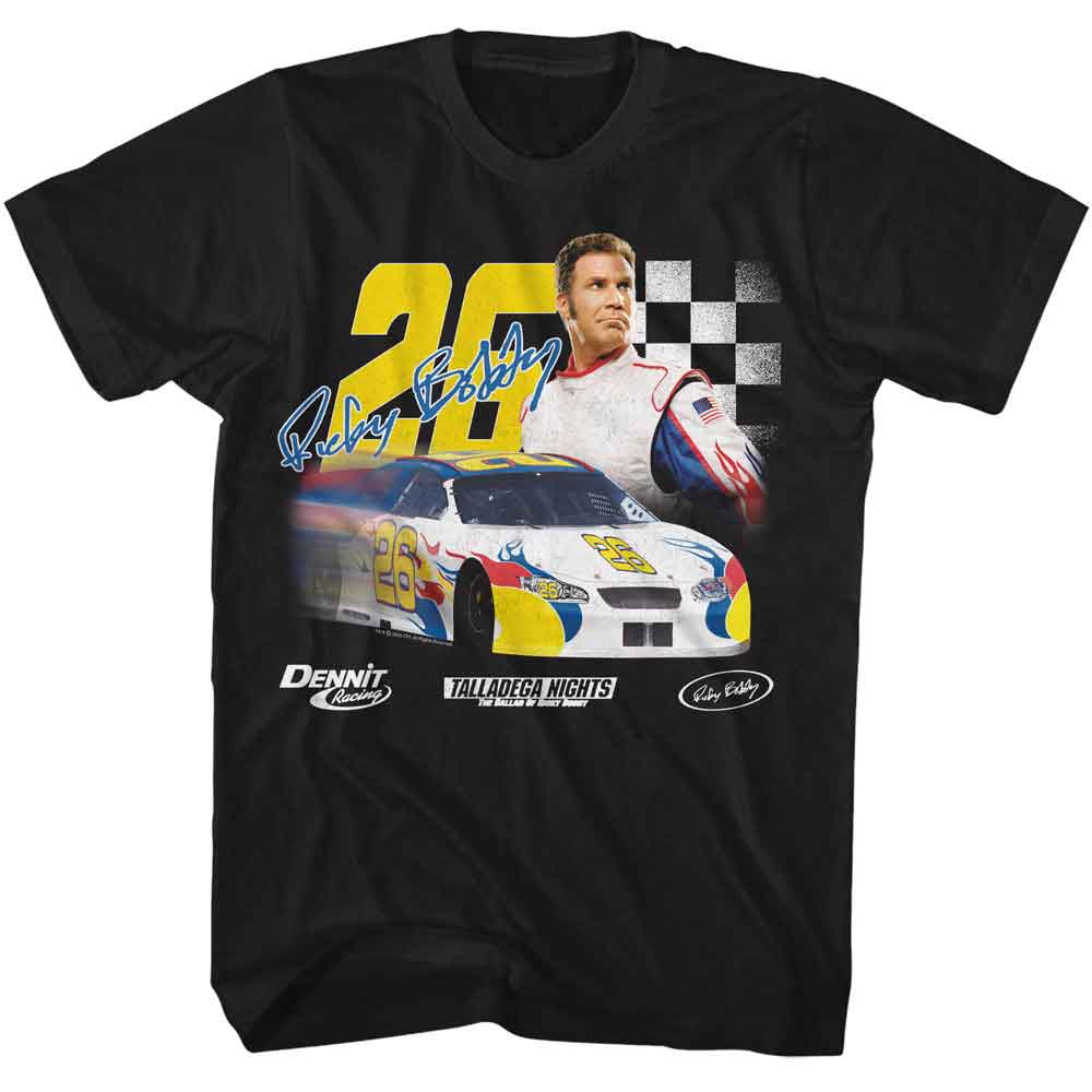 Talladega Nights - 26 With Signature - American Classics - Solid Black Adult Short Sleeve T-Shirt