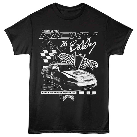 Talladega Nights - Lightning And Flags - American Classics - Black Adult Short Sleeve T-Shirt