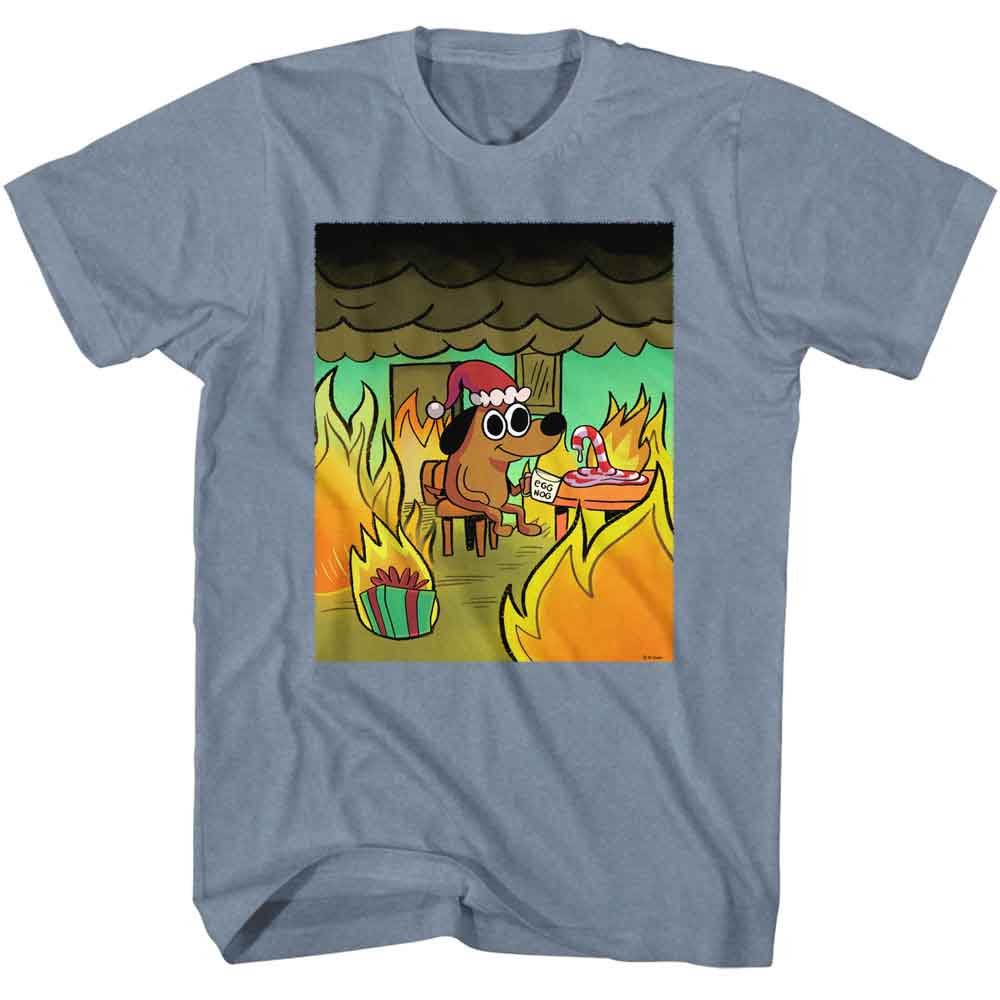 This Is Fine - Christmas - American Classics - Heather Blue Adult Short Sleeve T-Shirt