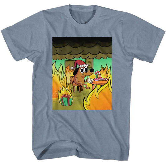 This Is Fine - Christmas - American Classics - Heather Blue Adult Short Sleeve T-Shirt