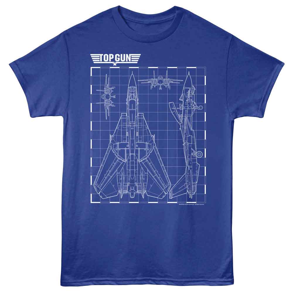 Top Gun - Schematics - American Classics - Front Print Royal Adult Short Sleeve T-Shirt