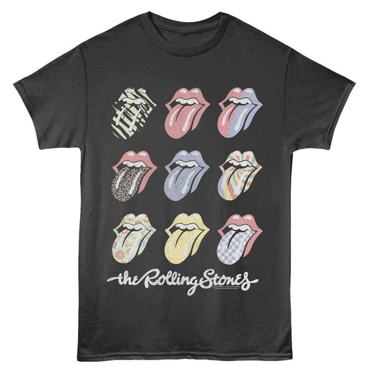 Rolling Stones - Multi Color Tongues - American Classics - Front Print Smoke Solid Adult Short Sleeve T-Shirt