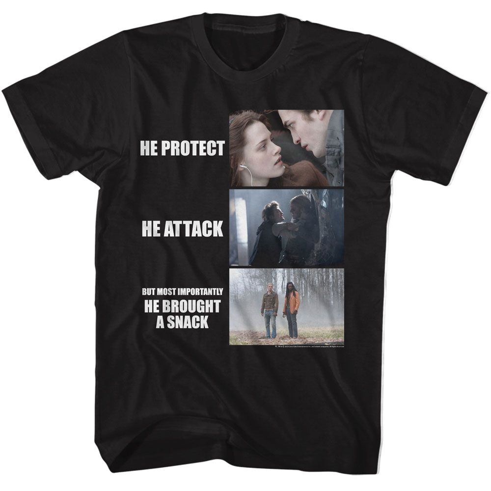 Twilight - He Protect He Attack - American Classics - Solid Black Adult Short Sleeve T-Shirt