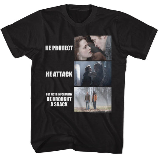 Twilight - He Protect He Attack - American Classics - Solid Black Adult Short Sleeve T-Shirt
