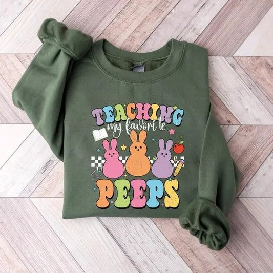 Teaching My Favorite Peeps Sweatshirt, Easter Teacher Sweatshirt, Cute Easter Teacher Gift, Easter Bunny Sweatshirt, Easter Day Shirt