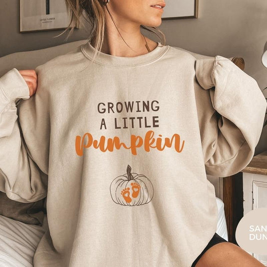 Thanksgiving Fall Pregnancy Announcement Sweatshirt, Funny Pregnancy reveal shirt, mom to be crewneck , cute baby feet pumpkin fall sweater