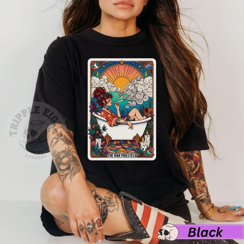 The High Priestess Tarot Card Tshirt Funny 420  Tshirt Witchy  Pot  Woman Girl