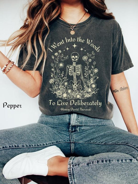 Thoreau T-Shirt, I Went Into the Woods, Walden Shirt, Whimsigoth Shirt, New Boho, Cottagecore Shirt, Dark Cottagecore, Skull Shirt, Goblincore