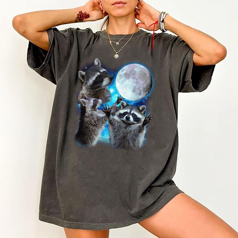 Three Raccoons Vintage Graphic Tee, Funny Retro Raccoon Moon Tshirt, Raccoon Meme Tee, Retro Y2k Galaxy Raccoon Shirt, Trash Panda Shirt, Raccoon Lovers Tee, Casual Women's Tops, Unhinged Menswear, Comfy Cotton Fabric Oversized Tee, Relaxed Fit Chic Style