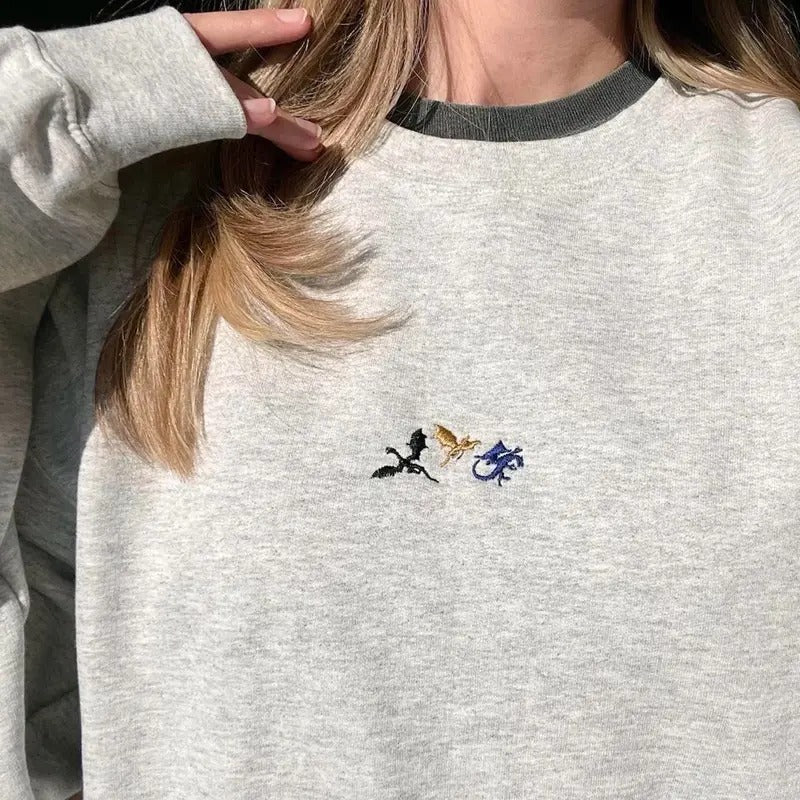 Tiny Dragons Embroidered Sweatshirt, Fourth Wing Embroidered Sweatshirt, Booktok Shirt, Bookish Hoodie, Basgiath War College Crewneck, Onyx Shirt