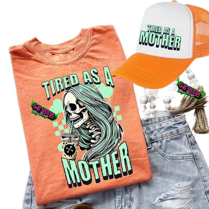 Tired as a Mother TShirt + Trucker Hat Bundle - Unisex Short Sleeve Shirt. Graphic T Shirt, Casual Comfort Womenswear Cotton Graphic