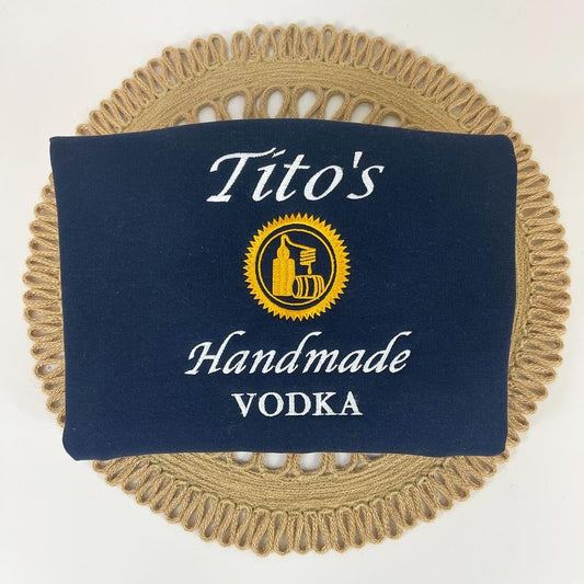 Tito Embroidered Crewneck Sweatshirt, TITO'S Handmade Vodka Sweatshirt, Austin Texas Label Sweater, Vodka Alcohol Sweatshirt, Tito's Fan Gift