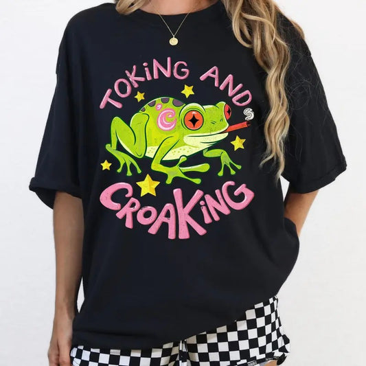Toking And Croaking Shirt Adult Humor Tshirt Funny Frog T-shirt Sassy Tee Marijuana Stoned 420 Toad Weed Smoke Cannabis Stoner