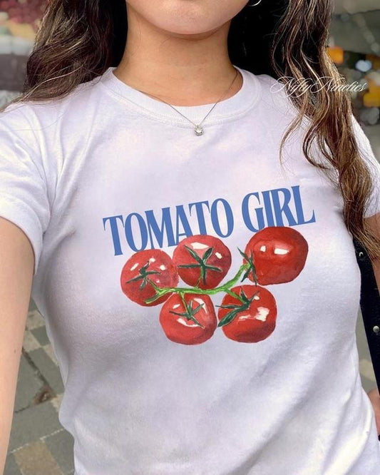 Tomato Girl Baby Tee, Fruit Shirt, Vintage Graphic Top, Cottagecore Style Shirt, Retro Graphic, 90s Top, Babytee Y2K