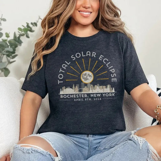 Total Solar Eclipse Shirt, April 8th 2024 Rochester New York Eclipse Tshirt, Astronomy Teacher Gift, Eclipse Souvenir, Eclipse Viewing Tee