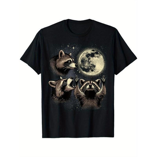 Tree raccoon moon shirt raccoon on the moon panda mens t shirt Made in USA