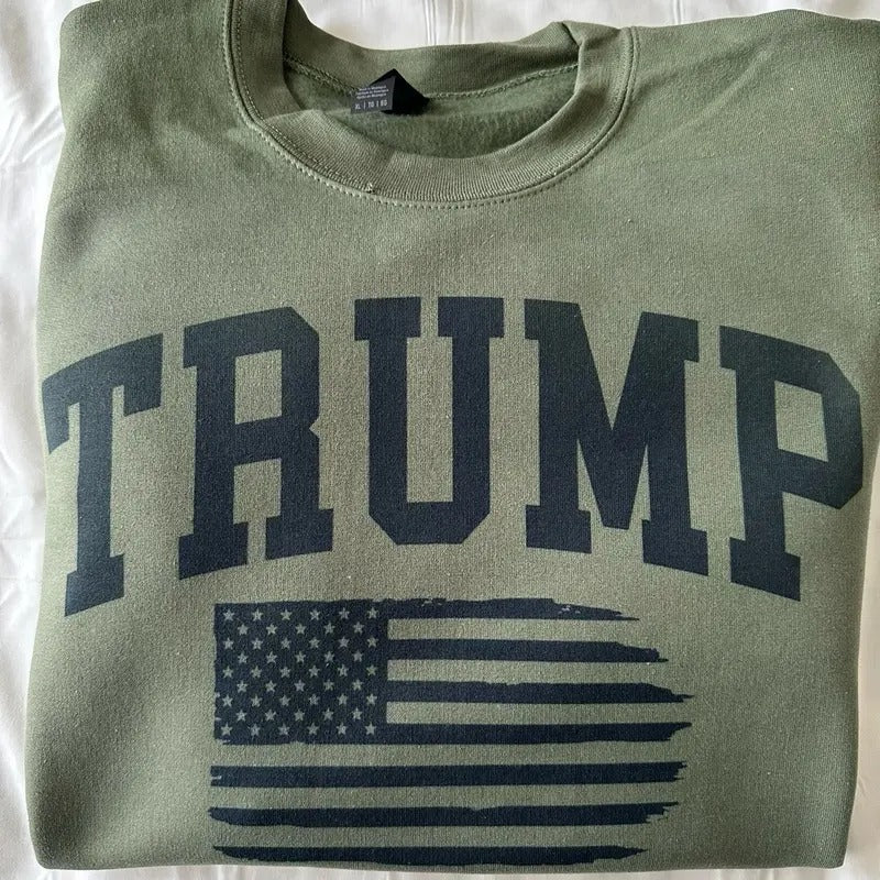 Trump Flag Sweatshirt Hoodie Military Green Trump 47
