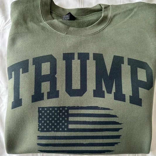 Trump Flag Sweatshirt Hoodie Military Green Trump 47