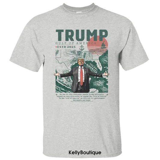 Trump Gulf of America 2025 Shirt, The Gulf of Mexico Renamed to the Gulf of America, Texas Florida Beach Unisex Cotton T-shirt for Men for Women