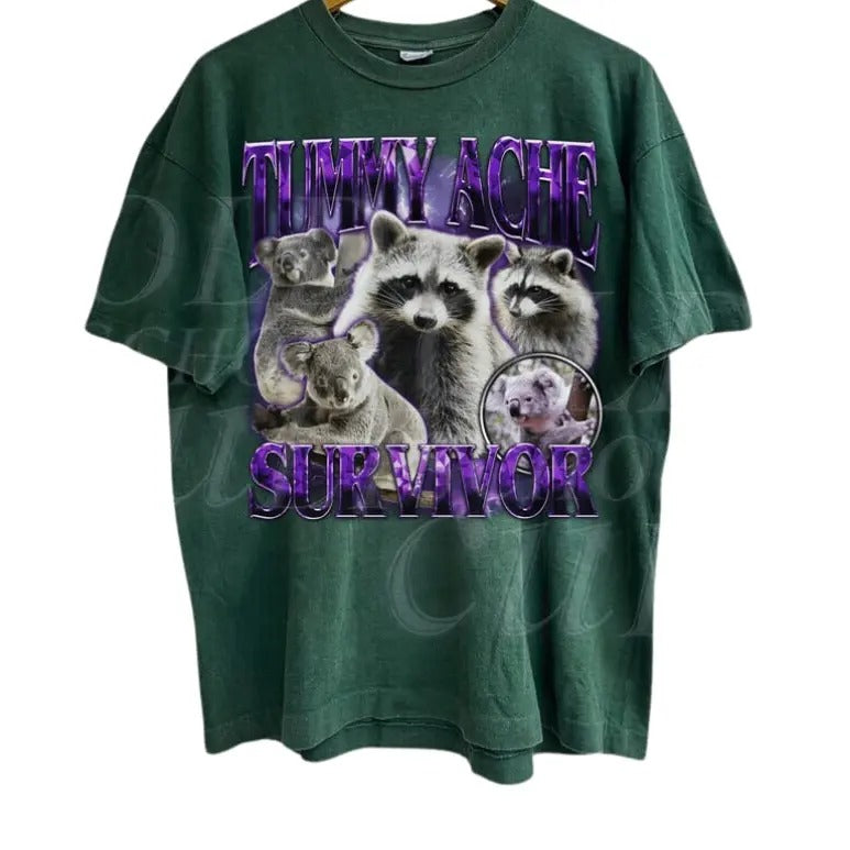 Tummy Ache Survivor Retro 90s Shirt, Vintage Raccoon Koala T Shirt, Funny Aesthetic Shirt, Tummy Ache Tee, Birthday Party Shirt, Meme Shirt Menswear