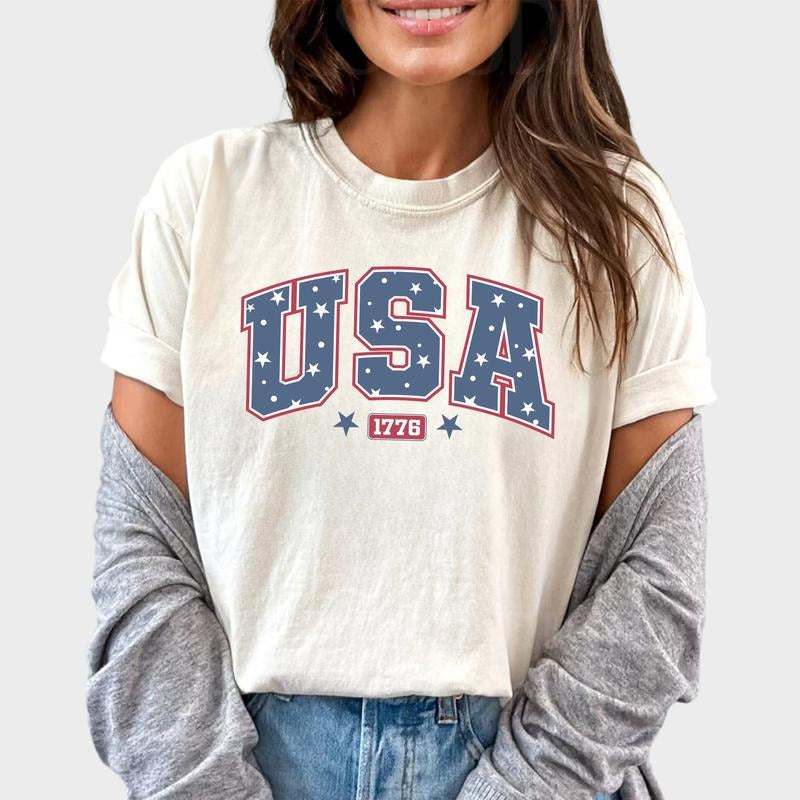 USA 1776 Shirt, America Graphic Printed Tee, Fourth of July Unhinged Shirt, 4th of July Comfy Fabric Graphic Tee, Patriotic Tee, Red White And Blue T-shirt, Women's Tops, Womenswear, Cotton Fabric Tee