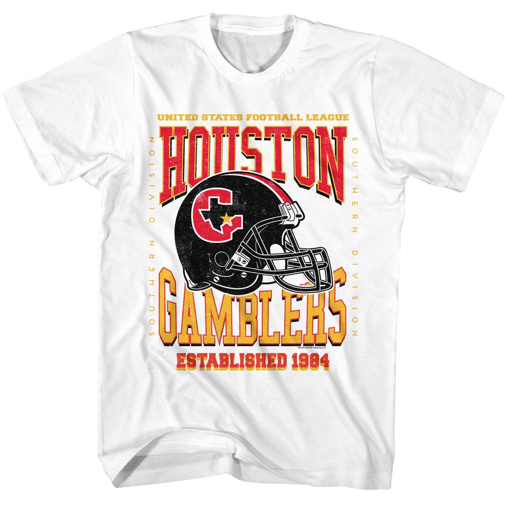 USFL - Houston Gamblers - American Classics - Solid White Adult Short Sleeve T-Shirt