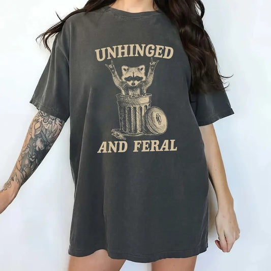 Unhinged And Feral Raccoon Shirt Comfort Colors, Funny Raccoon Tee, Feral Mom Tops, Feral Shirt for Girls, Sarcastic Tshirt for Women, Gift Ideas for Her, Cotton Women's Tops, Comfy Casual Womenswear
