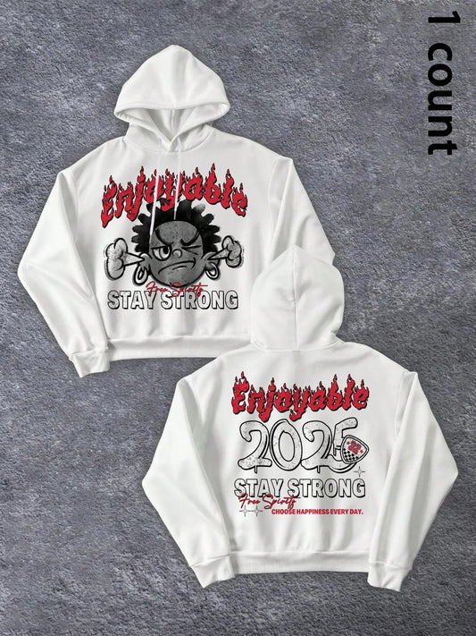 Unisex Cartoon Graphic Letters Print Drawstring Hoodie, Regular Fit Casual Long Sleeve Hooded Sweatshirt for Spring & Fall, Fashion Men's Top for Daily Wear