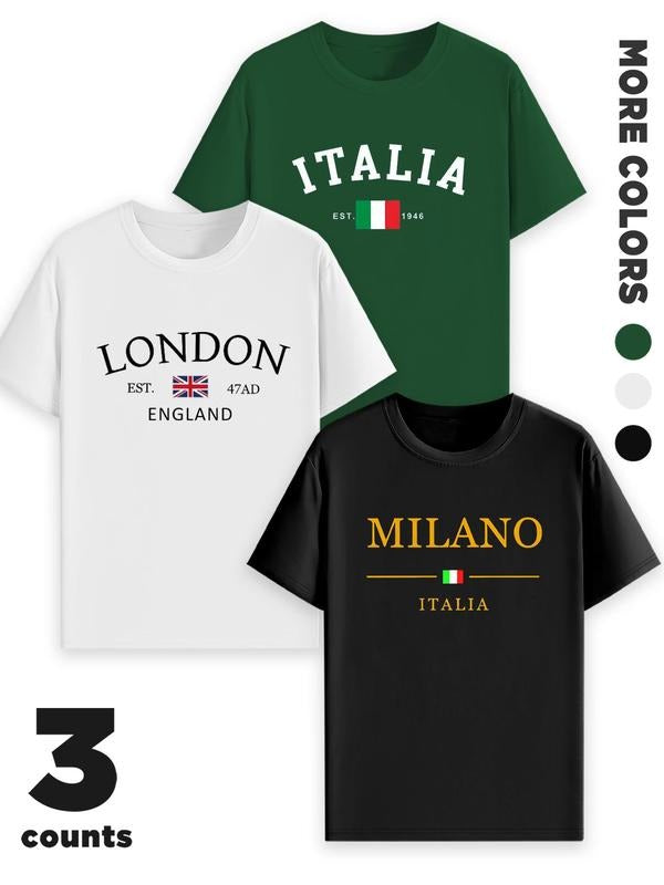 Unisex's Letter Print Round Neck Graphic Tee, Regular Fit Casual Short Sleeve T-shirt for Summer, Men's Top for Daily Wear