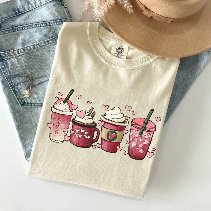 Valentine Coffee True Love Comfort Colors T-shirt, Coffee Shirt, Valentine Coffee Shirt, Valentines Tee Cotton Fashion