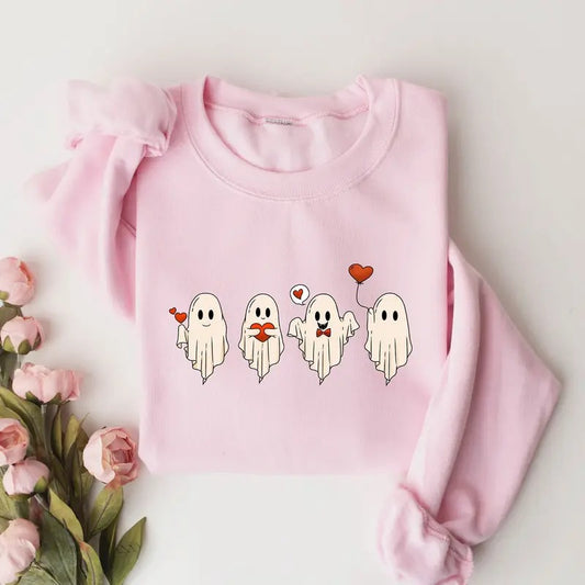 Valentine Sweatshirt,  Cute Ghost Sweater, Spooky Valentine Crewneck, Valentines Ghost Sweatshirt