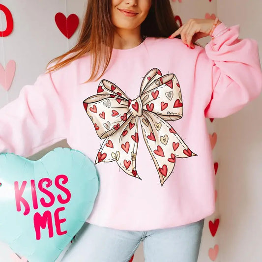 Valentine's day Heart Coquette Bow Sweatshirt,  valentine's day bow, Valentine Gift for her