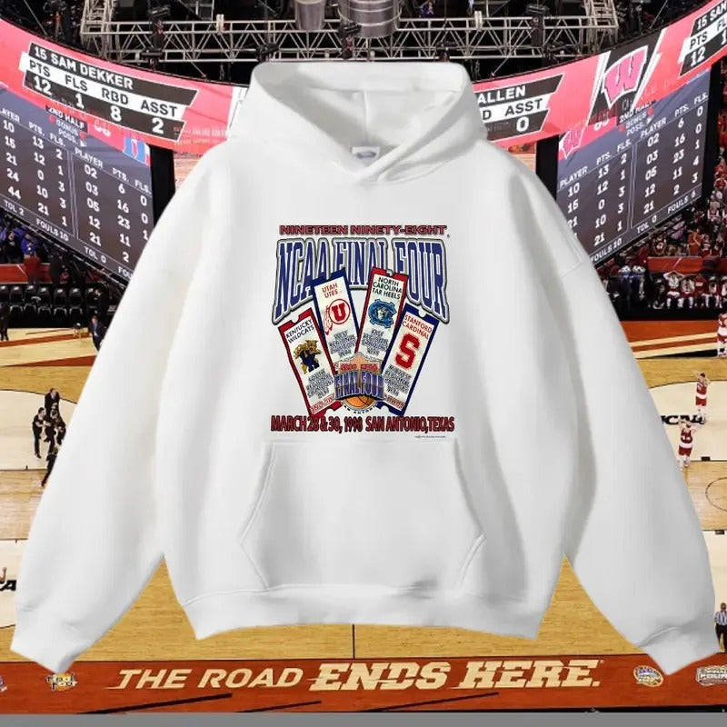 Vintage 1998 Final Four Shirt - UNC, Ken, Utah, Stanford T-shirt, Sweatshirt, Hoodie Classic Cotton Menswear Top, Embroidered Design