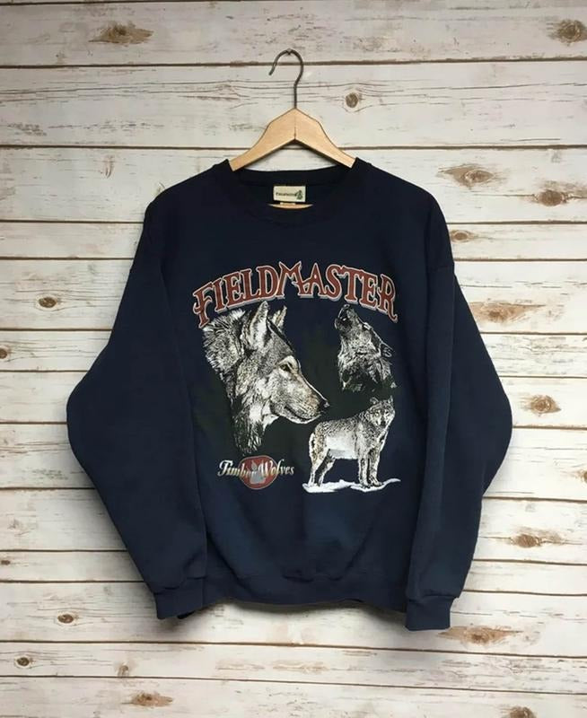 Vintage 90's Timber Wolf crewneck sweatshirt Wolves sweatshirt howling wolf lone wolf nature scene animal print sweatshirt Menswear Athletic