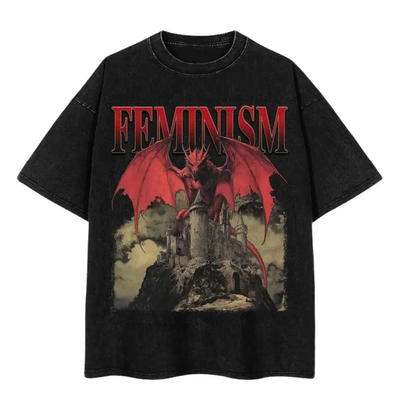 Vintage 90s Feminism Dragon Fantasy T-Shirt, Retro Dragon Shirt, Feminism Long Sleeve, Dragon Graphic Hoodie, Meme Shirt, Movie Washed Shirt