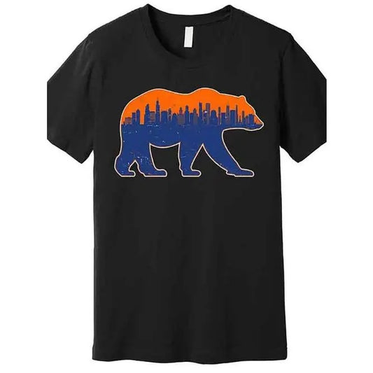 Vintage Chicago Illinois Skyline Graphic T-Shirt - Men's Short Sleeve Funny Pattern Collection - Premium Quality, Black Color, Unique Gift for Football Fans Made in USA