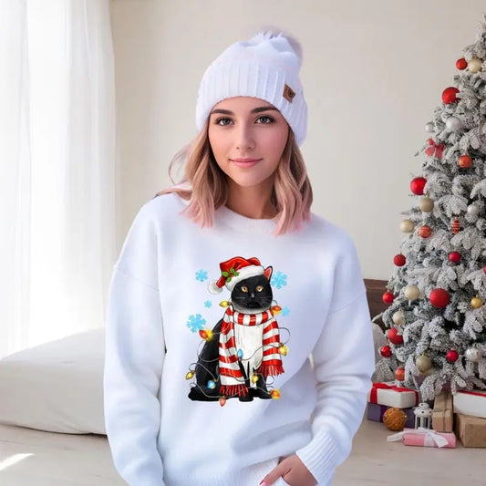 Vintage Christmas Cat Sweatshirt, Holiday Cottage core Sweater, Black Kitten Shirt, Retro Christmas Party Shirt, Holiday Gift, Cat lover gift