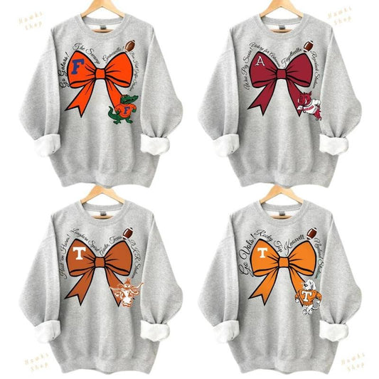 Vintage College Football Bows Inspired Sport Grey Crewneck Sweatshirt, Vintage Football Coquette Sweatshirt, Vintage NCAA Crewnecks, Gift For Fans vintage  clothing graphic  hoodies