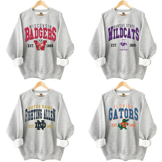 Vintage College NCAA Sweatshirt, Vintage Sweatshirt All Teams NCAA, Classic Sport Sweatshirt, Color Sport Grey, Gift For Fan Menswear Tops